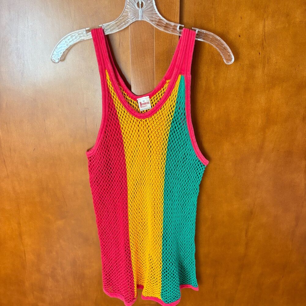 PENDEEN Red Yellow Green Rasta Style Vintage Mesh String Shirt Unisex Size XL